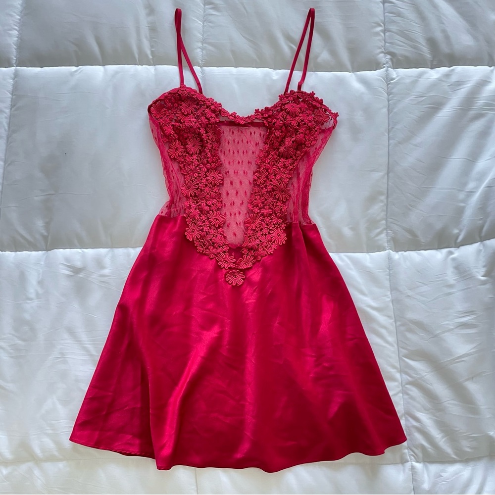 Flora Nikrooz Red Lingerie Lace Chemise Dress